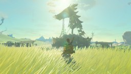 Link is positioned on a grassy area in front of New Serenne Stable in Zelda: Tears of the Kingdom.