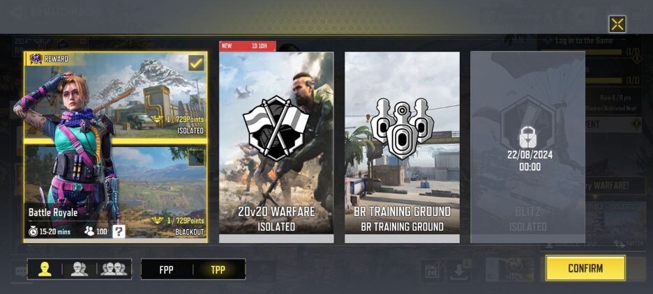 The menu interface for the Battle Royale mode in Call of Duty Mobile.