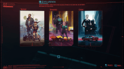 Cyberpunk 2077 features a Lifepath selection screen that includes options for Nomad, Streetkid, and Corpo.