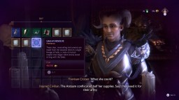 A menu displays an item shop for Dragon Age: The Veilguard, featuring various mementos.