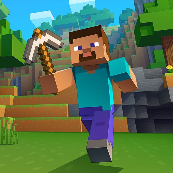 Steve lunges ahead wielding a pickaxe.