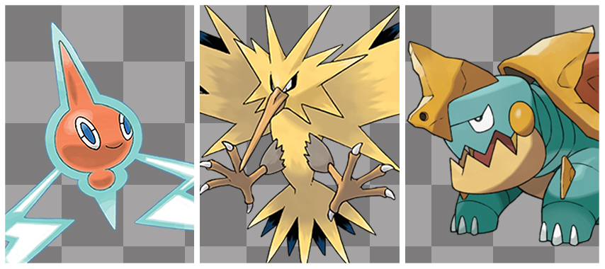 Pokemon Unite features key elements such as Rotom, Zapdos, and Drednaw.