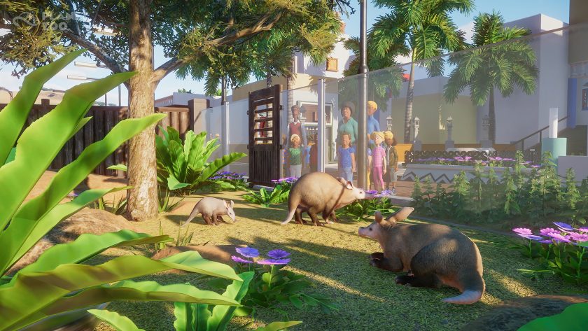 Planet Zoo - Aardvarks enclosed behind a barrier.