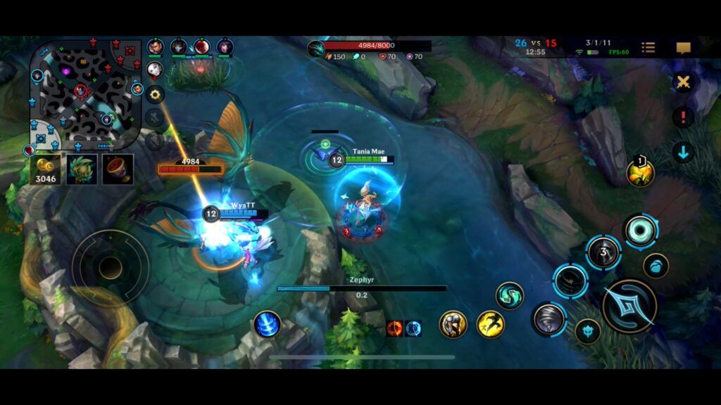 Janna and Ahri collaborating to take down the Ocean Dragon in Wild Rift.