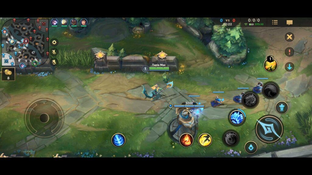 Screenshot from the game showcasing the blue side turret in Wild Rift.